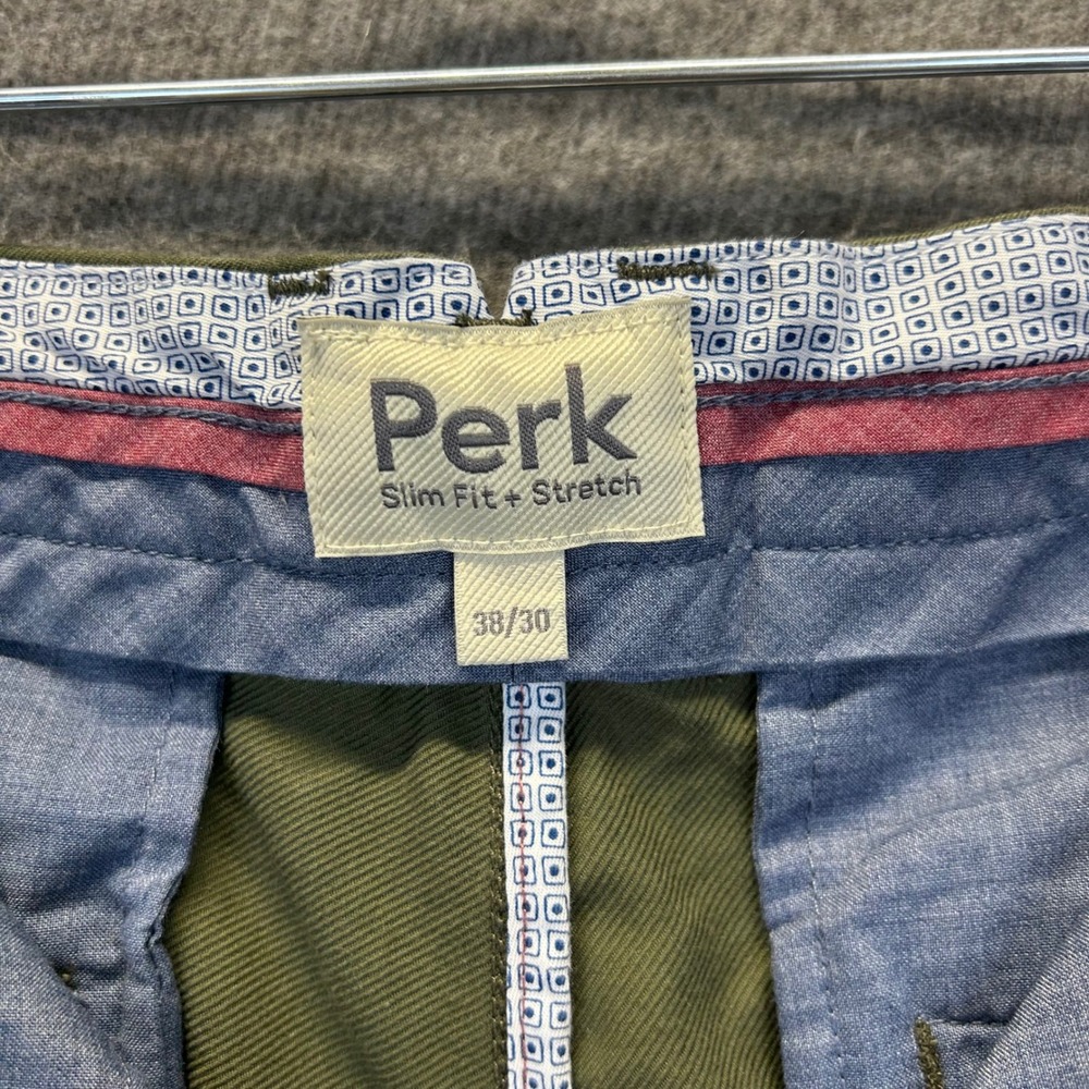Perk Feel Good Chinos Mens 38x30 Olive Green Slim Fit Stretch Cotton Pants - Picture 4 of 8